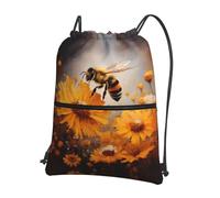 RRKDOY A honey bee collecting nectar Printed Drawstring Zipper Backpack Strong and lightweight for Hiking Camping