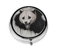 RRKDOY Angry Howling Wolf Printing Round Mini Pill Box with 3 compartments for Pill Storage and Portable Travel