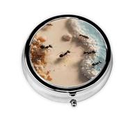 RRKDOY Ants on The Beach Printing Round Mini Pill Box with 3 compartments for Pill Storage and Portable Travel
