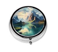 RRKDOY Beautiful Mountains and Rivers Printing Round Mini Pill Box with 3 compartments for Pill Storage and Portable Travel