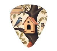RRKDOY Bird house on the tree Printing Guitar plectrum 12 pieces with three thickness plectrum combinations suitable for bass and ukulele
