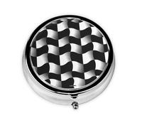 RRKDOY Black and White Wave Mosaic Printing Round Mini Pill Box with 3 compartments for Pill Storage and Portable Travel