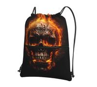 RRKDOY Burning skull Printed Drawstring Zipper Backpack Strong and lightweight for Hiking Camping