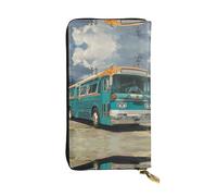 RRKDOY Buses on the side of the road Picture Women's leather long handheld wallet large capacity credit card zipper bag