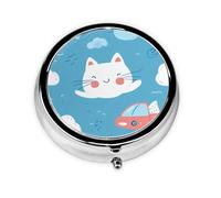 RRKDOY Cartoon Cat Smiling Printing Round Mini Pill Box with 3 compartments for Pill Storage and Portable Travel