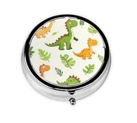RRKDOY Cartoon Dinosaur Printing Round Mini Pill Box with 3 compartments for Pill Storage and Portable Travel