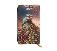 RRKDOY Chameleon in the candy pile Picture Women's leather long handheld wallet large capacity credit card zipper bag