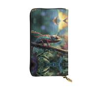RRKDOY Chameleons in the Rainforest Picture Women's leather long handheld wallet large capacity credit card zipper bag