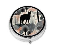 RRKDOY Charming cat in The Jungle Printing Round Mini Pill Box with 3 compartments for Pill Storage and Portable Travel