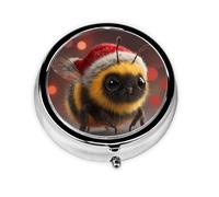 RRKDOY Christmas Little Bee Printing Round Mini Pill Box with 3 compartments for Pill Storage and Portable Travel