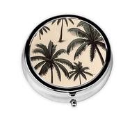 RRKDOY Coconut Grove Printing Round Mini Pill Box with 3 compartments for Pill Storage and Portable Travel
