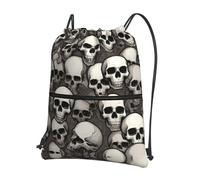 RRKDOY Cool skull head Printed Drawstring Zipper Backpack Strong and lightweight for Hiking Camping