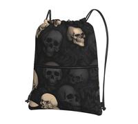 RRKDOY Cool skull Printed Drawstring Zipper Backpack Strong and lightweight for Hiking Camping