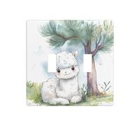 RRKDOY Cute alpaca under the pine tree Textile Prints Switch cover decorative wall panel suitable for residential and commercial areas 4.5x4.5 In