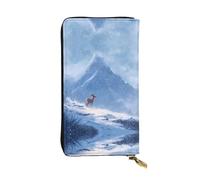 RRKDOY Deer under the snow mountain Picture Women's leather long handheld wallet large capacity credit card zipper bag