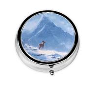 RRKDOY Deer Under The Snow Mountain Printing Round Mini Pill Box with 3 compartments for Pill Storage and Portable Travel
