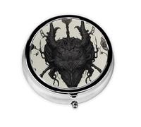 RRKDOY Devil's Flower Printing Round Mini Pill Box with 3 compartments for Pill Storage and Portable Travel