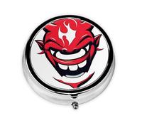 RRKDOY Devil's Smile Printing Round Mini Pill Box with 3 compartments for Pill Storage and Portable Travel