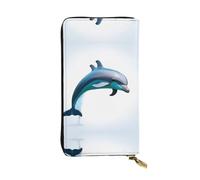 RRKDOY Dolphin jump Picture Women's leather long handheld wallet large capacity credit card zipper bag