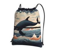 RRKDOY Dolphin jumping off the water Printed Drawstring Zipper Backpack Strong and lightweight for Hiking Camping