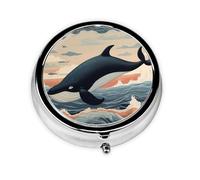 RRKDOY Dolphin Jumping Off The Water Printing Round Mini Pill Box with 3 compartments for Pill Storage and Portable Travel