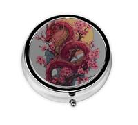 RRKDOY Dragons and Cherry Blossoms Printing Round Mini Pill Box with 3 compartments for Pill Storage and Portable Travel