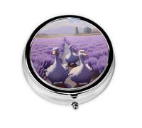RRKDOY Ducklings in Lavender Field Printing Round Mini Pill Box with 3 compartments for Pill Storage and Portable Travel