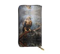 RRKDOY eagle on branch Picture Women's leather long handheld wallet large capacity credit card zipper bag