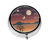 RRKDOY Evening Starry Sky Printing Round Mini Pill Box with 3 compartments for Pill Storage and Portable Travel