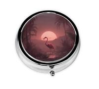 RRKDOY Flamingos in The Morning Printing Round Mini Pill Box with 3 compartments for Pill Storage and Portable Travel