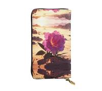RRKDOY Flowers in the desert Picture Women's leather long handheld wallet large capacity credit card zipper bag