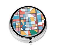 RRKDOY Geometric Puzzles Printing Round Mini Pill Box with 3 compartments for Pill Storage and Portable Travel