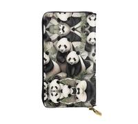 RRKDOY Giant panda watching the fun Picture Women's leather long handheld wallet large capacity credit card zipper bag