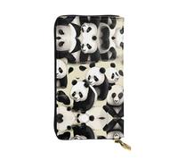RRKDOY Giant pandas taking a walk Picture Women's leather long handheld wallet large capacity credit card zipper bag