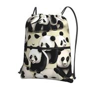 RRKDOY Giant pandas taking a walk Printed Drawstring Zipper Backpack Strong and lightweight for Hiking Camping