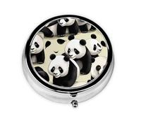 RRKDOY Giant Pandas Taking a Walk Printing Round Mini Pill Box with 3 compartments for Pill Storage and Portable Travel