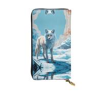 RRKDOY Glacier Blue Fox Track Picture Women's leather long handheld wallet large capacity credit card zipper bag