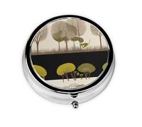 RRKDOY Green Grove Printing Round Mini Pill Box with 3 compartments for Pill Storage and Portable Travel