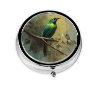 RRKDOY Kingfisher on The Branch Printing Round Mini Pill Box with 3 compartments for Pill Storage and Portable Travel