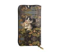 RRKDOY Kitten in the osmanthus Picture Women's leather long handheld wallet large capacity credit card zipper bag