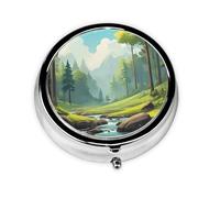 RRKDOY Landscape and Jungle Printing Round Mini Pill Box with 3 compartments for Pill Storage and Portable Travel