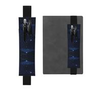 RRKDOY Leather Pen Holder Bookmark Dark Blue Night View Printed for Hardcover Journals, Diaries, Planners - Adjustable Strap Band Pouch, Black, One Size