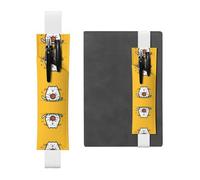 RRKDOY Leather Pen Holder Bookmark Hardworking cat Printed for Hardcover Journals, Diaries, Planners - Adjustable Strap Band Pouch, White, One Size