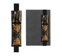 RRKDOY Leather Pen Holder Bookmark The deep-eyed leopard Printed for Hardcover Journals, Diaries, Planners - Adjustable Strap Band Pouch, Black, One Size