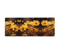 RRKDOY Little bee in Yellow Flower Pattern Gaming Mouse pad XXL Large Mouse Mat Long Extended Mouse Pad Desk Mat Non-Slip Rubber Mice Pads Stitched Edges Thin Pad 31.5 x 11.8 x 0.12 in