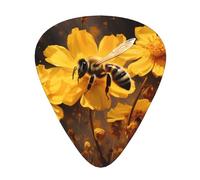 RRKDOY Little bee in yellow flower Printing Guitar plectrum 12 pieces with three thickness plectrum combinations suitable for bass and ukulele