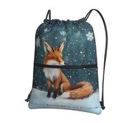 RRKDOY Little fox under the snow Printed Drawstring Zipper Backpack Strong and lightweight for Hiking Camping