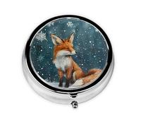 RRKDOY Little Fox Under The Snow Printing Round Mini Pill Box with 3 compartments for Pill Storage and Portable Travel