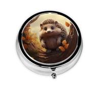 RRKDOY Little Hedgehog on The Tree Printing Round Mini Pill Box with 3 compartments for Pill Storage and Portable Travel