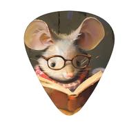 RRKDOY Little mouse reading a book Printing Guitar plectrum 12 pieces with three thickness plectrum combinations suitable for bass and ukulele
